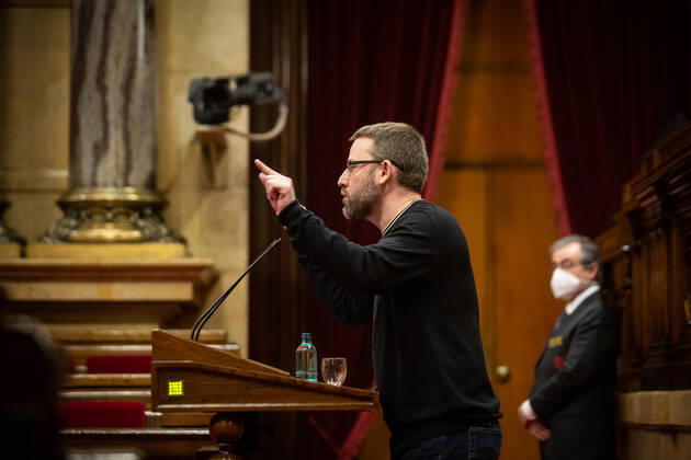 The deputy of the CUP, Vidal AragonÃ s, during his speech at the Diputacion Permanente del Parlament, in Barcelona, Catalunya, (Spain), on January 13, 2021. The session was convened to report on the latest measures taken to combat the coronavirus pandemic. 13 JANUARY 2021;COVID;PANDEMIC;CATALONIA;PARLAMENT David Zorrakino LagenciaEP 01 13 2021 Barcelona, (Catalonia) Barcelona, (Catalonia) Spain Copyright: xDavidxZorrakinox 3515937