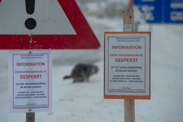 Austria closed 45 small border crossings with the Czech Republic and Slovakia as of midnight, January 14, 2021, on the photo there is Nove Hrady-Pyhrabruck crossing. Due to the high number of coronavirus infected, Austria resumed checks at the borders with the Czech Republic and Slovakia on Saturday. On the border with the Czech Republic, the measure relates to 42 border crossings. A total of 17 big border crossings, including those in Slavonice, Mikulov, Hate and Dolni Dvoriste, remain open. (CTKxPhoto VaclavxPancer) CTKPhotoP202101140588001  VPC_06