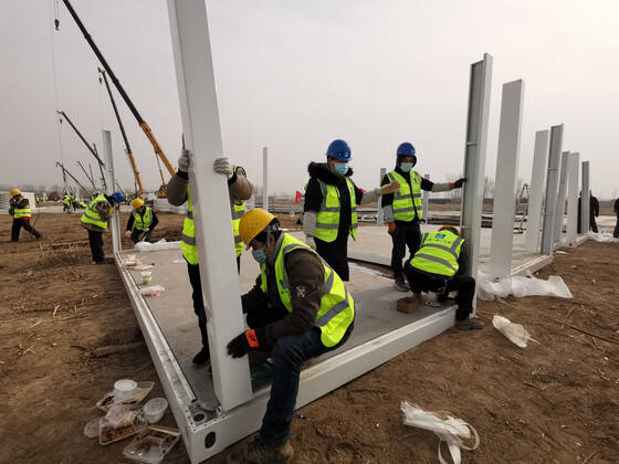 (210114) -- SHIJIAZHUANG, Jan. 14, 2021 () -- Photo taken on Jan. 14, 2021 shows a scene of the construction project to build a center for centralized medical isolation in Shijiazhuang City, capital of north China s Hebei Province. Construction teams are now operating around the clock to complete the project as soon as possible. () CHINA-HEBEI-SHIJIAZHUANG-COVID-19-MEDICAL ISOLATION CENTER (CN) Xinhua 