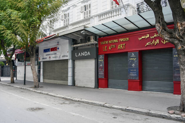 January 14, 2021, Tunis, Tunisia: Shops are closed in the Tunisian capital Tunis amid a lockdown due to the Covid-19 pandemic as the country marks 10 years since its revolution. Tunisia marked 10 years today since its street revolution sent autocratic ruler Zine El Abidine Ben Ali fleeing into exile, but few are celebrating amid a lockdown as Covid-19 cases spiral. Tunis Tunisia - ZUMAs197 20210114_zaa_s197_115 Copyright: xJdidixWassimx