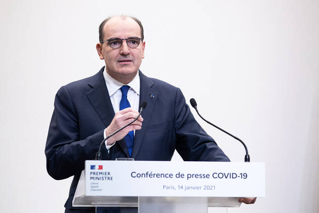 Paris, France, January 14, 2021 - French Prime Minister Jean Castex addresses a press conference on the current French government strategy for the ongoing coronavirus (Covid-19) epidemic.  Copyright: xAlexisxSciardx