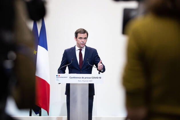 Paris, France, January 14, 2021 - French Health Minister Olivier Veran speaks during a press conference in Paris on January 14, 2021, on the current French government strategy for the ongoing coronavirus (Covid-19) epidemic.  Copyright: xAlexisxSciardx