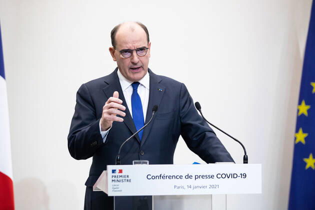 Paris, France, January 14, 2021 - French Prime Minister Jean Castex addresses a press conference on the current French government strategy for the ongoing coronavirus (Covid-19) epidemic.  Copyright: xAlexisxSciardx