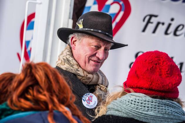 January 15, 2021, Fuerstenfeldbruck, Bavaria, Germany: KARL HILZ, former Munich police officer and now a prominent figure in the converging conspiracy, libertarian, far- to extreme-right, sovereign citizen, and Corona denial scenes. Organized by the Querdenken Corona Rebel participating â€oePolizeifuer Aufklaerung†group (Police for Education), a demonstration was held at theoffices of the Fuerstenfeldbruck Criminal Police Unit (Kriminalpolizei, KriPo). The FFB KriPo raided the offices of prominenthomeopath doctor Rolf Kron in Kaufering who is alleged to have been producingfake medical certificates for Coronaanti-maskers. Fuerstenfeldbruck Germany - ZUMAb160 20210115_zbp_b160_005 Copyright: xSachellexBabbarx