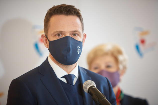 January 15, 2021, Warsaw, Mazovian, Poland: Press Conference On The Government s Planned Takeover Of Local Government Hospitals..in the picture: RAFAL TRZASKOWSKI,ELZBIETA LANC Warsaw Poland - ZUMAm332 20210115_zip_m332_007 Copyright: xHubertxMathisx