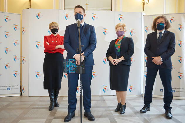 January 15, 2021, Warsaw, Mazovian, Poland: Press Conference On The Government s Planned Takeover Of Local Government Hospitals..in the picture: RAFAL TRZASKOWSKI,ELZBIETA POLAK,ELZBIETA LANC,JACEK KARNOWSKI Warsaw Poland - ZUMAm332 20210115_zip_m332_013 Copyright: xHubertxMathisx