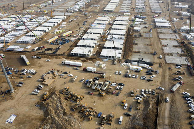SHIJIAZHUANG, CHINA - JANUARY 16: Aerial view of the construction site of a centralized quarantine site with a total of 3,000 prefabricated rooms amid the coronavirus outbreak on January 16, 2021 in Shijiazhuang, Hebei Province of China.  Copyright: xVCGx CFP111313953243