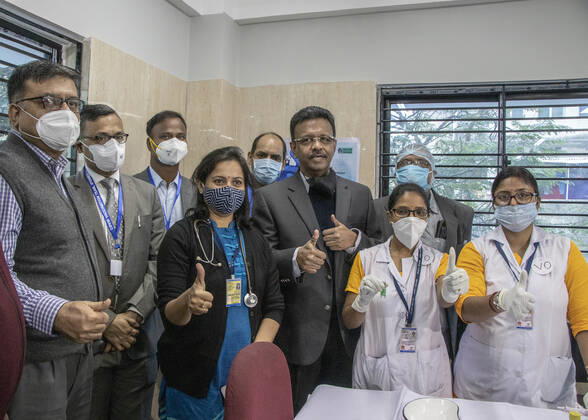 Covid-19 vaccination starts in Kolkata India starts the first phase of vaccination from today, 16th January 2021. Covishield made by Serum Institute of India in partnership with British company AstraZeneca and Covaxin which is developed by Bharat Biotech in collaboration with the Indian Council of Medical Research (ICMR) is two vaccines which will be applied from today. On the 1st stage, nearly 3 lakh healthcare workers will get the vaccine. This vaccination brings a ray of hope among the people of India. Kolkata West Bengal India Copyright: AmlanxBiswas