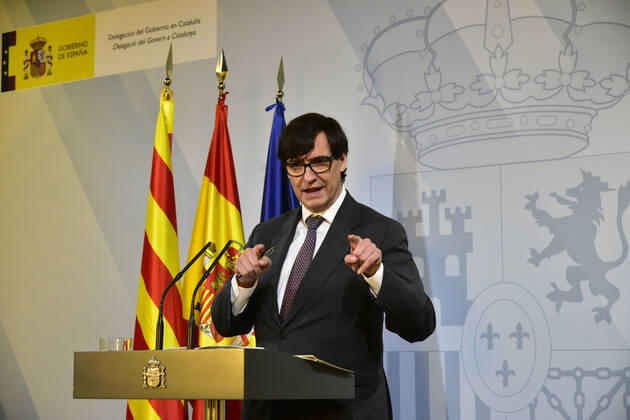 The Minister of Health, Salvador Illa, intervenes during a media appearance called to follow up on the pandemic by Covid-19, in Barcelona, Catalonia, (Spain), on January 16, 2021. At the conference, Illa confirmed that no home confinement is contemplated, although he did indicate that he was willing to review the curfew schedule for the state of alarm, as some autonomous regions are demanding. 16 JANUARY 2021;CURFEW;BARCELONA;ILLA;COVID;CORONAVIRUS David Oller LagenciaEP 01 16 2021 Barcelona, (Catalonia) Barcelona, (Catalonia) Spain Copyright: xDavidxOllerx 3519760