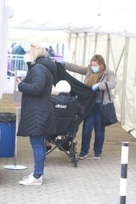 . 18 01 2021. London, United Kingdom. Wembley Vaccine Centre. Covid-19 vaccination centre opens in Wembley  xMartynxWheatleyx xi-Imagesx IIM-21986-0008
