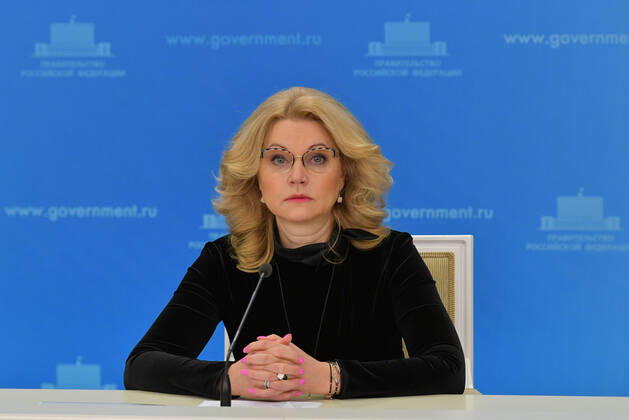 MOSCOW, RUSSIA - JANUARY 18, 2021: Russia s Deputy Prime Minister Tatyana Golikova, head of the emergency response center to prevent the spread of the novel coronavirus, holds a briefing at the House of the Russian Government. Alexander Astafyev POOL TASS  TS0F47FB