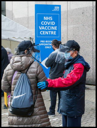 . 18 01 2021. London, United Kingdom. Wembley Vaccine Centre. Covid-19 vaccination centre opens in Wembley  xMartynxWheatleyx xi-Imagesx IIM-21986-0018