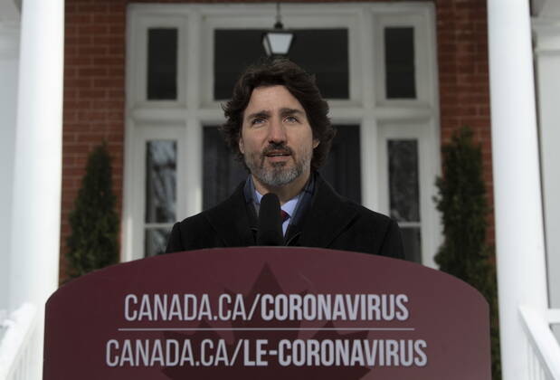 News Bilder des Tages January 19, 2021, Ottawa, on, Canada: Canadian Prime Minister Justin Trudeau delivers his opening remarks at a news conference outside Rideau cottage in Ottawa, Tuesday, January 19, 2021. Ottawa Canada  - ZUMAc35_ 20210119_zaf_c35_002 Copyright: xAdrianxWyldx