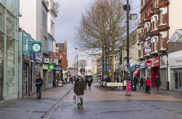 January 19, 2021, London, United Kingdom: A deserted shopping area in Croydon, a large town of south London, UK on January 18, 2021. Only 33,355 positive Covid cases have been recorded today, the lowest number of daily case since December 27th- before the start of EnglandÃ¢â‚¬â ¢s third nationwide lockdown. London United Kingdom - ZUMAj323 20210119_zip_j323_009 Copyright: xMayxJamesx