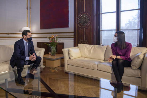 The President of the Junta de Andalucia, Juanma Moreno (i) during the meeting with the President of Ciudadanos (Cs), Ines Arrimadas (d), at the Palacio de San Telmo, Seville (Andalucia, Spain), on January 20, 2021. 20 JANUARY 2021 Maria Josà Lopez LagenciaEP 01 20 2021 Seville (Andalusia) Seville (Andalusia) Spain Copyright: xMariaxJosà xLopezx 3524760