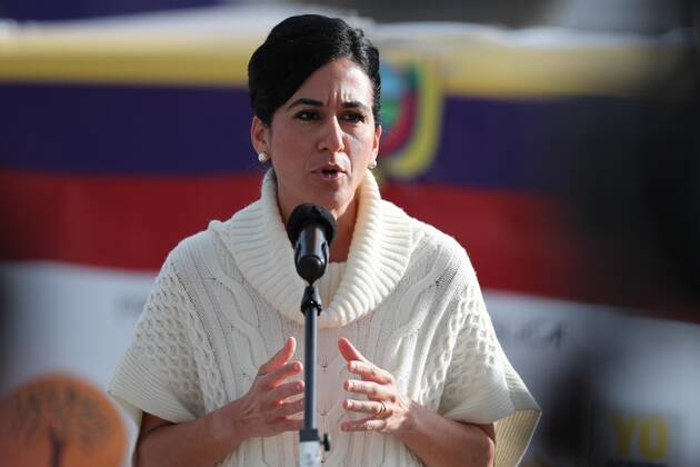 The Vice President of Ecuador, Maria Alejandra Munoz, speaks after receiving a shipment with the first vaccines of the pharmaceutical company Pfizer to Mariscal Sucre International Airport, in Quito, Ecuador, 20 January 2021. Ecuador received this Wednesday the first shipment of vaccines purchased from the pharmaceutical company Pfizer, to protect front-line personnel facing the pandemic, as well as older people, in a first phase of the national vaccination plan. First vaccines of Pfizer against covid-19 arrive in Ecuador !ACHTUNG: NUR REDAKTIONELLE NUTZUNG!  Copyright: xJosexJacomex AME485 20210120-637467811106748426