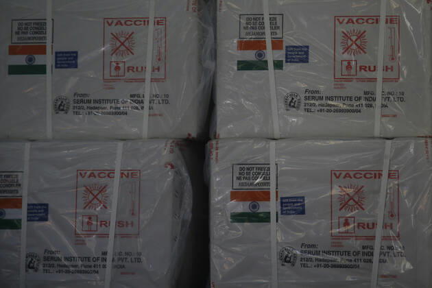 January 21, 2021, Kathmandu, Nepal: Covid-19 AstraZeneca vaccines that arrived from India is pictured at Department of Health Services in Kathmandu, Nepal on Thursday, January 21, 2021. India under the Ã¢â‚¬ËœVaccine MaitriÃ¢â‚¬Â initiative is providing vaccines, in aid to Nepal with 1 million doses of vaccine against the coronavirus. Kathmandu Nepal - ZUMAg200 20210121_zap_g200_003 Copyright: xSkandaxGautamx