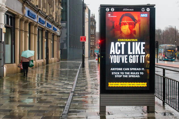 January 20, 2021, Newcastle Upon Tyne, United Kingdom: General view of the Covid-19 Stay Home Save Lives publicity campaign poster in Newcastle upon Tyne in the north of england during the third national lockdown. Newcastle Upon Tyne United Kingdom - ZUMAs197 20210120_zaa_s197_289 Copyright: xNicolasxBriquetx