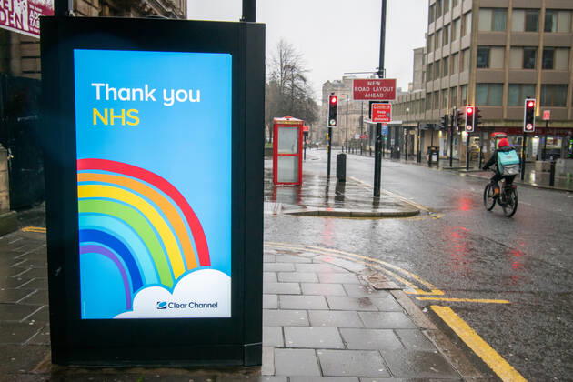 January 20, 2021, Newcastle Upon Tyne, United Kingdom: General view of the Covid-19 Thank you NHS publicity campaign poster in Newcastle upon Tyne in the north of england during the third national lockdown. Newcastle Upon Tyne United Kingdom - ZUMAs197 20210120_zaa_s197_291 Copyright: xNicolasxBriquetx