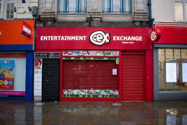 January 20, 2021, Newcastle Upon Tyne, United Kingdom: General view of cex store in Northumberland street from the city of Newcastle upon Tyne in the north of england during the third national lockdown. Newcastle Upon Tyne United Kingdom - ZUMAs197 20210120_zaa_s197_302 Copyright: xNicolasxBriquetx