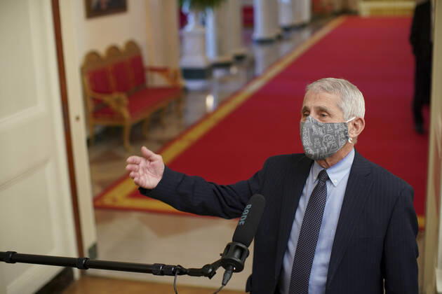 Anthony Fauci, director of the National Institute of Allergy and Infectious Diseases, speaks to members of the media before an event on the Biden administration s Covid-19 response in the State Dining Room of the White House in Washington, DC on Thursday, January 21, 2021.  WAX20210121931 AlxDrago