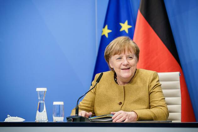 (210122) -- BRUSSELS, Jan. 22, 2021 -- German Chancellor Angela Merkel attends a video conference on COVID-19, Jan. 21, 2021. Members of the European Council on Thursday night held a video conference, during which EU leaders discussed coordination on the response to the COVID-19 pandemic. ( Handout via Xinhua) EUROPE-EU-VIDEO CONFERENCE-COVID-19 EuropeanxUnion 