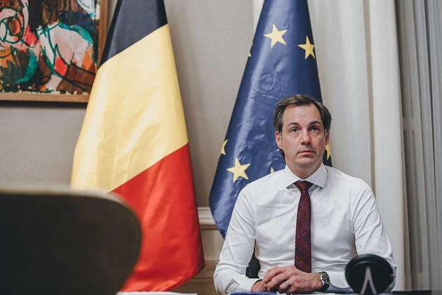 (210122) -- BRUSSELS, Jan. 22, 2021 -- Belgian Prime Minister Alexander De Croo attends a video conference on COVID-19, Jan. 21, 2021. Members of the European Council on Thursday night held a video conference, during which EU leaders discussed coordination on the response to the COVID-19 pandemic. ( Handout via Xinhua) EUROPE-EU-VIDEO CONFERENCE-COVID-19 EuropeanxUnion 