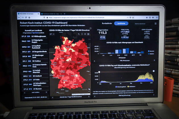 Coronavirus in Deutschland - Covid-19-Dashboard des Robert Koch-Institut 22.01.2021: Robert Koch-Institut: COVID-19-Fälle 2.106.262. Zugang um 17.862 gegenüber dem Vortag. COVID-19-Todesfälle 50.642. Zugang um 859 gegenüber dem Vortag. 7-Tage-Inzidenz 115,3. 7-Tage-Fallzahl 95.908