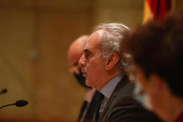 The Minister of Health, Enrique Ruiz Escudero, intervenes in a conference called to the media to update information on the epidemiological and health care situation in the region due to coronavirus, in Madrid, (Spain), on January 22, 2021. Ruiz Escudero has reported new measures with an extension of the curfew at 22.00, the closure of the hotel and catering business at 21.00 and a total of 56 Basic Health Areas in the region with entry and exit prohibited except for justified reasons. The conference comes 24 hours after a new record of infections in the Community of Madrid with a balance of up to 6,344 new infections of Covid-19 and 53 deaths. 22 JANUARY 2021;COVID;MADRID;PRESS CONFERENCE;PANDEMIC;CONTAGION LagenciaEP PRESS R.Rubio.POOL 0 Copyright: xLagenciaEPxPRESS R.Rubio.POOLx 3530680