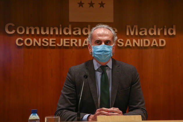 The Minister of Health, Enrique Ruiz Escudero, intervenes in a conference called to the media to update information on the epidemiological and health care situation in the region due to coronavirus, in Madrid, (Spain), on January 22, 2021. Ruiz Escudero has reported new measures with an extension of the curfew at 22.00, the closure of the hotel and catering business at 21.00 and a total of 56 Basic Health Areas in the region with entry and exit prohibited except for justified reasons. The conference comes 24 hours after a new record of infections in the Community of Madrid with a balance of up to 6,344 new infections of Covid-19 and 53 deaths. 22 JANUARY 2021;COVID;MADRID;PRESS CONFERENCE;PANDEMIC;CONTAGION LagenciaEP PRESS R.Rubio.POOL 0 Copyright: xLagenciaEPxPRESS R.Rubio.POOLx 3530681