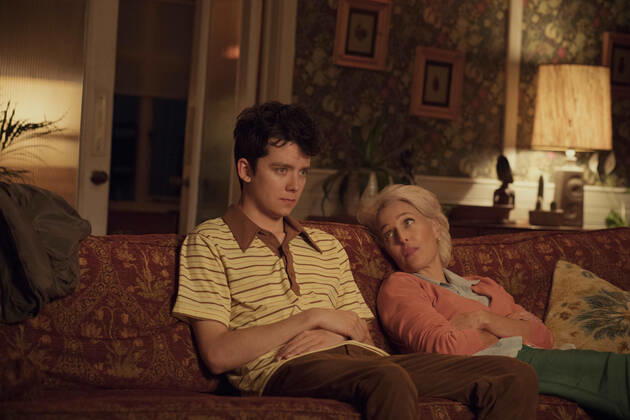 RELEASE DATE: TV Series (2019-) season 3 TITLE: Sex Education STUDIO: CREATORS: Laurie Nunn PLOT: A teenage boy with a sex therapist mother teams up with a high school classmate to set up an underground sex therapy clinic at school. STARRING: Asa Butterfield, Gillian Anderson. Wales United Kingdom - ZUMAl16_ 20210122_sha_l16_169 Copyright: xNetflixx