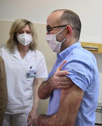 Czech Minister for Health Jan Blatny, right, received the second vaccine against COVID-19 at the University Hospital Brno, Czech Republic, on January 23, 2021. (CTKxPhoto IgorxZehl) CTKPhotoP202101230225001  zeh