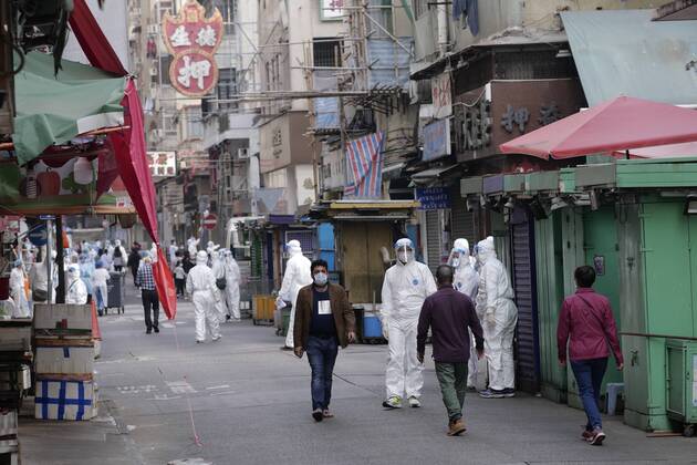 (210123) -- HONG KONG, Jan. 23, 2021 -- Photo taken on Jan. 23, 2021 shows a local specified restricted area for compulsory COVID-19 testing in Jordan, Kowloon, Hong Kong, south China. The government of the Hong Kong Special Administrative Region (HKSAR) has made restriction-testing declaration and issued compulsory testing notice in respect of a local specified restricted area in a bid to cut COVID-19 spread. Residents in the area, bounded by Woosung Street to its east, Nanking Street to its south, Battery Street to its west and Kansu Street to its north, are required to stay at home until all their test results are mostly ascertained, the HKSAR government said in a statement issued early Saturday morning. The testing is exp