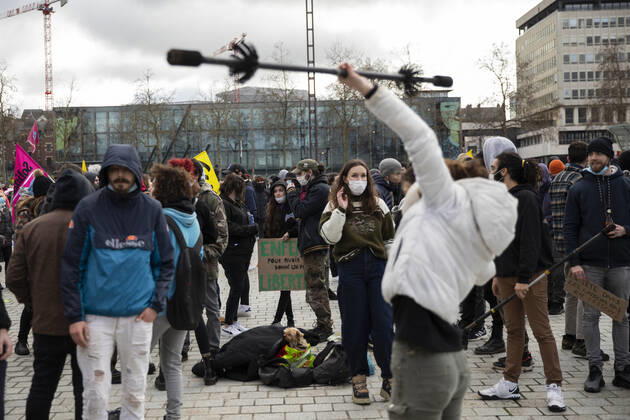 People gathered in Rennes west of France, on January 23, 2021, in support of arrested after the rave party in Lieuron neard Rennes, which was held at New Year s Eve, with around 2,400 participants.  Copyright: xJeremiasxGonzalezx
