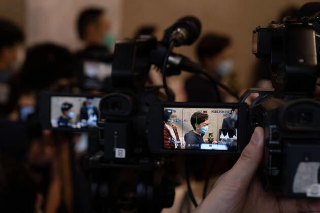 January 23, 2021, Hong Kong, China: Carrie Lam, Hong Kong s Chief Executive wearing a face mask speaks to the media after inspecting an area in Jordan locked down by the government to contain the coronavirus (Covid-19) outbreak..Hong Kong has imposed its first Covid-19 lockdown in a densely-populated area to curb the spread of the coronavirus. Hong Kong China - ZUMAs197 20210123_zaa_s197_057 Copyright: xIsaacxWongx