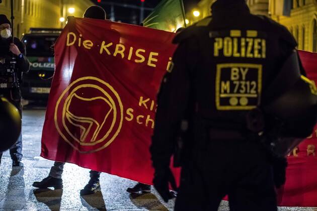 January 24, 2021, Munich, Bavaria, Germany: On the heels of a court win with the Verwaltungsgerichtshof, Markus Haintz of the Querdenken group organized an anti-mask, anti-anti-Corona measure demonstration in front of the Verwaltungsgerichtshof in Munich, Germany. Approximately 250 were in attendance and displayed a jump in radicalization and propensity for violence against media representatives not seen prior to the end of the Trump era. At one point, media representatives were swarmed, physically attacked and prevented from working as they were removed from the designated press area- with the help of their own conspiracy media representatives. The demonstration also had members of Pegida, such as Munichâ€⠢s co-founder Birgit Weiss - ZUMAb160 20210124_zbp_b160_010 Copyright: xSachellexBabbarx