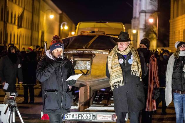 January 24, 2021, Munich, Bavaria, Germany: On the heels of a court win with the Verwaltungsgerichtshof, Markus Haintz of the Querdenken group organized an anti-mask, anti-anti-Corona measure demonstration in front of the Verwaltungsgerichtshof in Munich, Germany. Approximately 250 were in attendance and displayed a jump in radicalization and propensity for violence against media representatives not seen prior to the end of the Trump era. At one point, media representatives were swarmed, physically attacked and prevented from working as they were removed from the designated press area- with the help of their own conspiracy media representatives. The demonstration also had members of Pegida, such as Munichâ€⠢s co-founder Birgit Weiss - ZUMAb160 20210124_zbp_b160_026 Copyright: xSachellexBabbarx