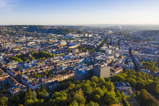 Germany, Baden-Wurttemberg, Stuttgart, Aerial view of residential city district WDF06468