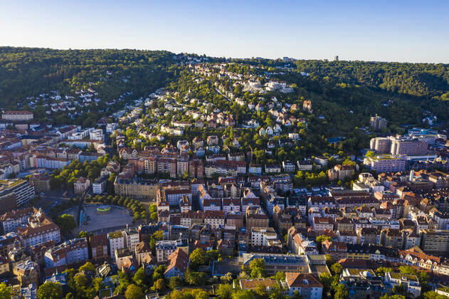 Germany, Baden-Wurttemberg, Stuttgart, Aerial view of residential city district WDF06469
