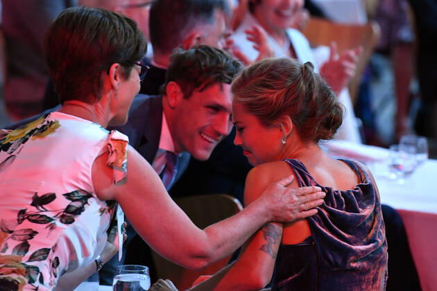 2021 AUSTRALIAN OF THE YEAR AWARDS, 2021 Australian of the Year winner Grace Tame (R) is announced during the 2021 Australian of the Year Awards at the National Arboretum in Canberra, Monday, January 25, 2021. ( NO ARCHIVING, EDITORIAL USE ONLY, NO USE IN BOOKS WITHOUT CONSENT CANBERRA ACT AUSTRALIA  Copyright: xMICKxTSIKASx 20210125001515990144