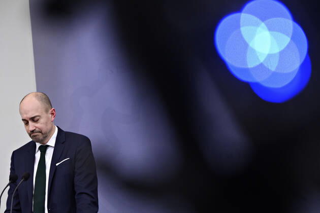 Sundheds- og aeldreminister Magnus Heunicke (S), da statsminister Mette Frederiksen (S) holder pressemoede om covid-19 i Danmark, i Spejlsalen i Statsministeriet i Koebenhavn torsdag den 28. januar 2021.. , Copenhagen Denmark Copyright: PhilipxDavali PhilipxDavalix cop333 spdk20210128-215208-L
