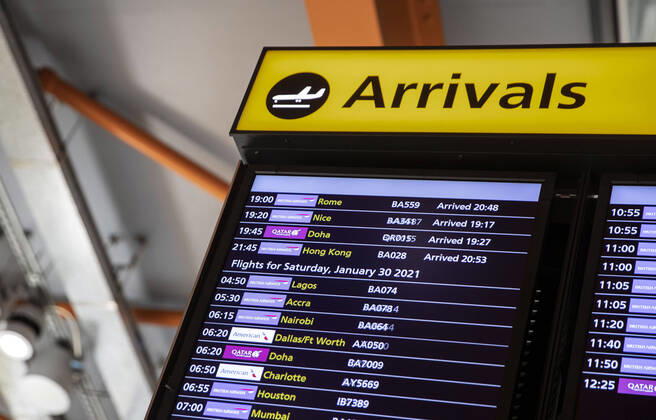 January 30, 2021, London, United Kingdom: Electronic announcementÃ¢â‚¬â ¢s board showing the flight from Hong Kong arrived at the Heathrow international arrival hall on January 29,2021. Around 200 people on the same direct flight from Hong Kong arrived to Heathrow international airport. Said one of the passenger..China has announced it will no longer recognise the passports of British national overseas citizens from January 31,2021, just hours after the UK launched its scheme to give passport holders a path to residency as political freedoms decline in Hong Kong. 300,000 people are expected use the new visa route to leave Hong Kong for Britain. London United Kingdom - ZUMAj323 20210130_zip_j323_001 Copyright: xMayxJamesx