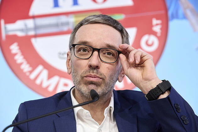 - Wien 30.01.2021 - Coronavirus-Krise - Heute am Vormittag gab es im FPÖ-Medienzentrum eine Pressekonferenz des FPÖ Klubobmanns Herbert Kickl zu den verbotenen Anti Corona Demonstrationen. Coronavirus crisis - Vienna (AUSTRIA) This morning there was a press conference by the FPÖ club chairman Herbert Kickl on the prohibited anti corona demonstrations in the FPÖ media center. FPÖ PK Kickl zu verbotenen Anti-Corona-Demonstrationen