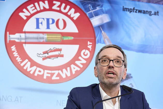 - Wien 30.01.2021 - Coronavirus-Krise - Heute am Vormittag gab es im FPÖ-Medienzentrum eine Pressekonferenz des FPÖ Klubobmanns Herbert Kickl zu den verbotenen Anti Corona Demonstrationen. Coronavirus crisis - Vienna (AUSTRIA) This morning there was a press conference by the FPÖ club chairman Herbert Kickl on the prohibited anti corona demonstrations in the FPÖ media center. FPÖ PK Kickl zu verbotenen Anti-Corona-Demonstrationen