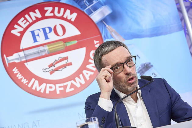 - Wien 30.01.2021 - Coronavirus-Krise - Heute am Vormittag gab es im FPÖ-Medienzentrum eine Pressekonferenz des FPÖ Klubobmanns Herbert Kickl zu den verbotenen Anti Corona Demonstrationen. Coronavirus crisis - Vienna (AUSTRIA) This morning there was a press conference by the FPÖ club chairman Herbert Kickl on the prohibited anti corona demonstrations in the FPÖ media center. FPÖ PK Kickl zu verbotenen Anti-Corona-Demonstrationen