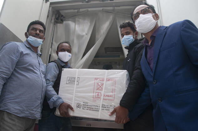 January 31, 2021: The widely circulated vaccine for the Arford-Astrageneca CVID-19 vaccine by the Serum Institute of India has reached Sylhet. The vaccine was brought to the Sylhet Civil Surgeon s Office in a fridge van of Beximco Pharmaceuticals at 12 noon. Vaccination is expected to start from February 8,2021. - ZUMAr143 20210131_zap_r143_009 Copyright: xMdxRafayatxHaquexKhanx