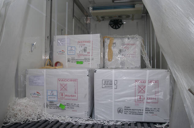 January 31, 2021: The widely circulated vaccine for the Arford-Astrageneca CVID-19 vaccine by the Serum Institute of India has reached Sylhet. The vaccine was brought to the Sylhet Civil Surgeon s Office in a fridge van of Beximco Pharmaceuticals at 12 noon. Vaccination is expected to start from February 8,2021. - ZUMAr143 20210131_zap_r143_013 Copyright: xMdxRafayatxHaquexKhanx