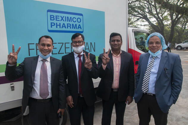 January 31, 2021: Photo posed by Beximco Phrama Officials.The widely circulated vaccine for the Arford-Astrageneca CVID-19 vaccine by the Serum Institute of India has reached Sylhet. The vaccine was brought to the Sylhet Civil Surgeon s Office in a fridge van of Beximco Pharmaceuticals at 12 noon. Vaccination is expected to start from February 8,2021. - ZUMAr143 20210131_zap_r143_016 Copyright: xMdxRafayatxHaquexKhanx