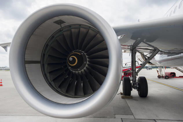 Germany, Lufthansa biofuel GERMANY, Hamburg airport , trial phase with biofuel , Lufthansa jet Airbus A321 , one turbine is powered with 50 percent biofuel a blend of Jatropha , Camelina oil and animal grease