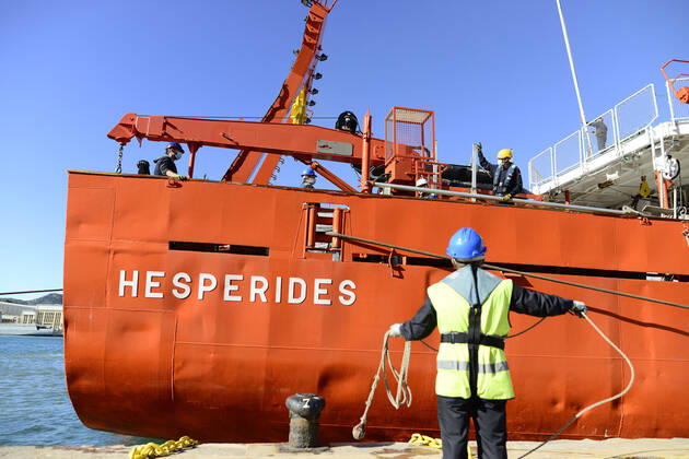 The Oceanographic Research Vessel (BIO) Hespà rides docks in the port of Cartagena, Murcia (Spain), on February 1st, 2021. The Hespà rides set sail on January 28th from the Arsenal of Las Palmas to begin the transit back to its home port, in Cartagena. The Hespà rides has been in Las Palmas for 24 days and arrived in Cartagena a month after setting sail on 30 December. The Institute of Preventive Medicine of Defence (IMPDEF) has closed the outbreak of coronavirus detected on the ship after obtaining negative results from the last remaining members of the crew to overcome the disease. One of them remains in the Negrin Hospital in Las Palmas. 01 FEBRUARY 2021;HESPERIDES;CARTAGENA;MURCIA;COVID LagenciaEP 02 01 2021 Cartagena, (Murcia) Copyright: xLagenciaEPx 3543255